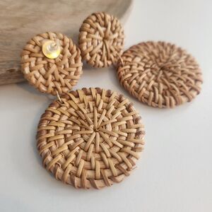 {2/$30} Woven Rattan Statement Earrings. Boho Cottage Twee Normal Heritage